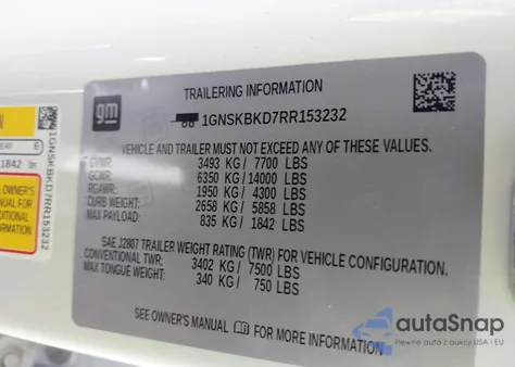 2024 Chevrolet Suburban 4Wd Ls z USA, uszkodzony, nr VIN 1GNSKBKD7RR153232